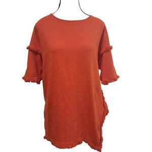 Umgee Strawberry Frayed-Hem Boatneck Hi-Low Tunic - Women - S